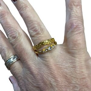 Gold 2 Piece Rhinestone Wedding Ring Set